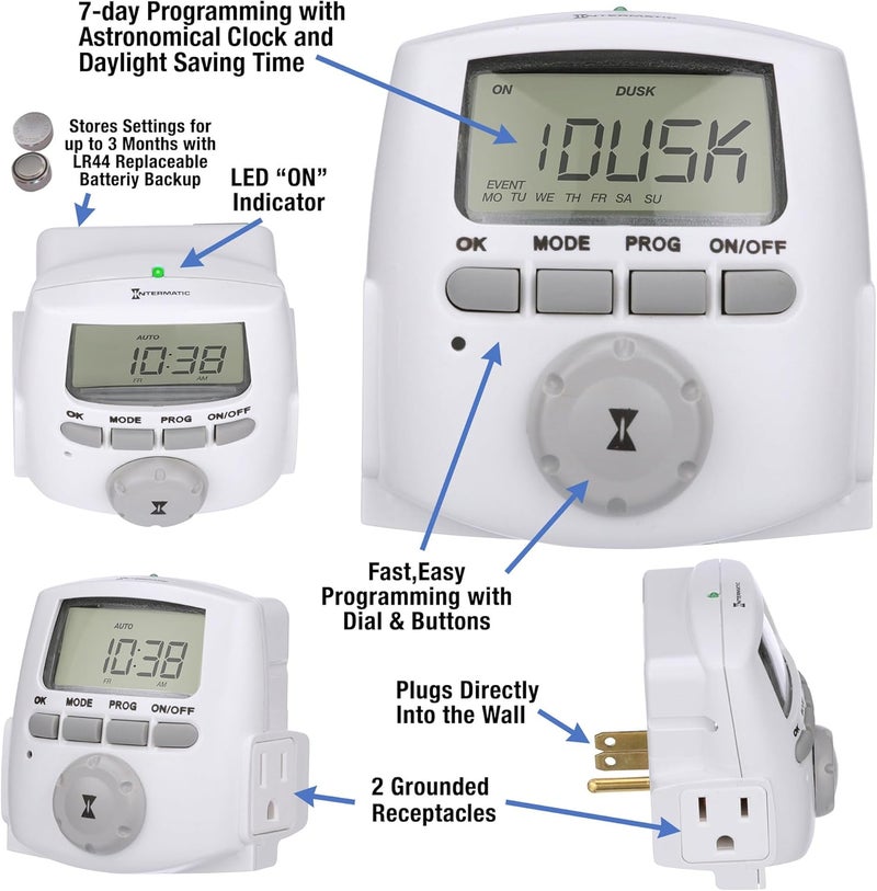 Intermatic DT620 Heavy Duty Indoor Digital Plug-inTimer - Full 7-Day Programming Options - Timer for Lighting, Fans & Small Appliances - Image 2